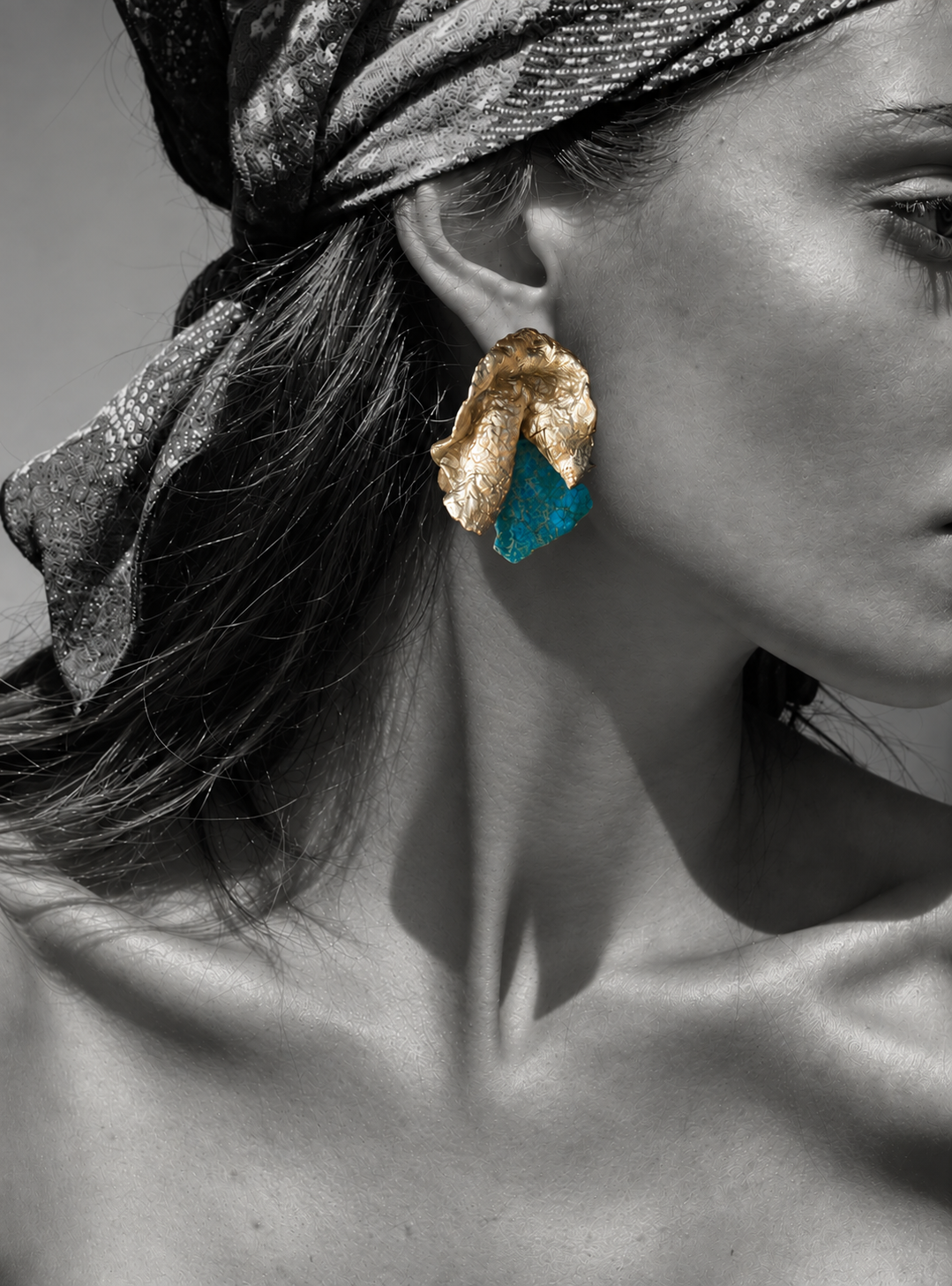 Turquoise Muse Earrings by ELIN, shown on a model